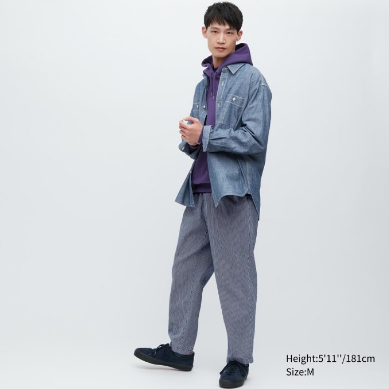 Pantalon Uniqlo Cotton Relaxed Ankle Mujer Azules | 8101517