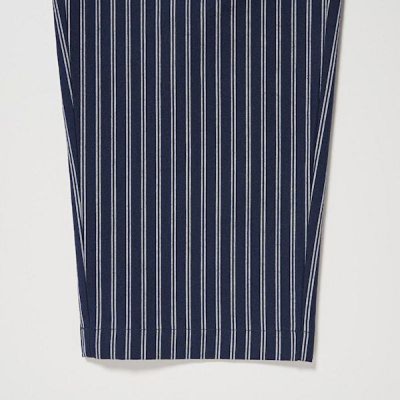 Pantalon Uniqlo Cotton Striped Relaxed Ankle Mujer Azul Marino | 5145674