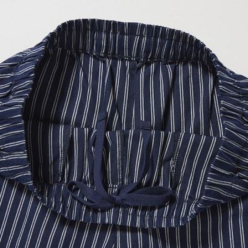 Pantalon Uniqlo Cotton Striped Relaxed Ankle Mujer Azul Marino | 5145674