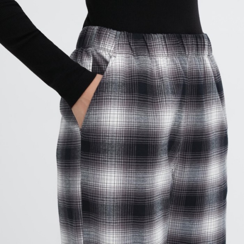 Pantalon Uniqlo Flannel Checked Lounge Mujer Gris | 5423571
