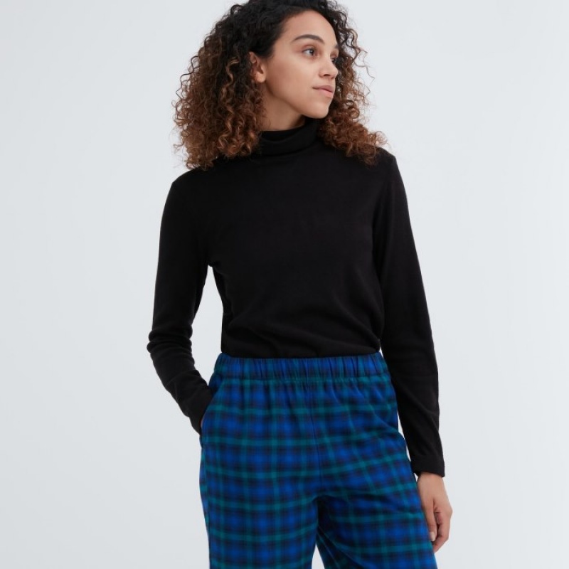 Pantalon Uniqlo Flannel Checked Lounge Mujer Azules | 4301532