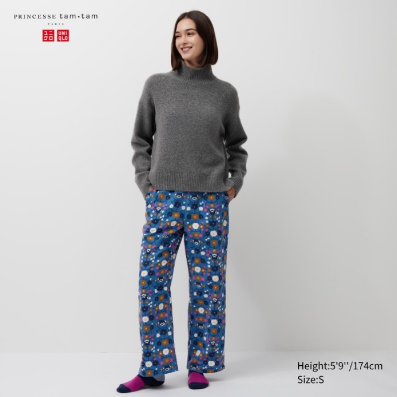 Pantalon Uniqlo Flannel Lounge Mujer Azules | 5561327