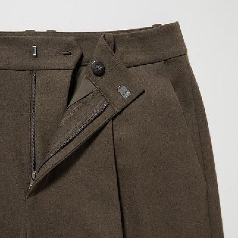 Pantalon Uniqlo HEATTECH Pleated Tapered Mujer Verde Oliva | 7685622