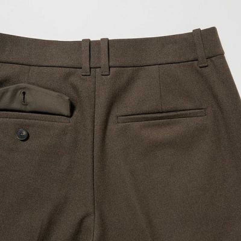 Pantalon Uniqlo HEATTECH Pleated Tapered Mujer Verde Oliva | 7685622
