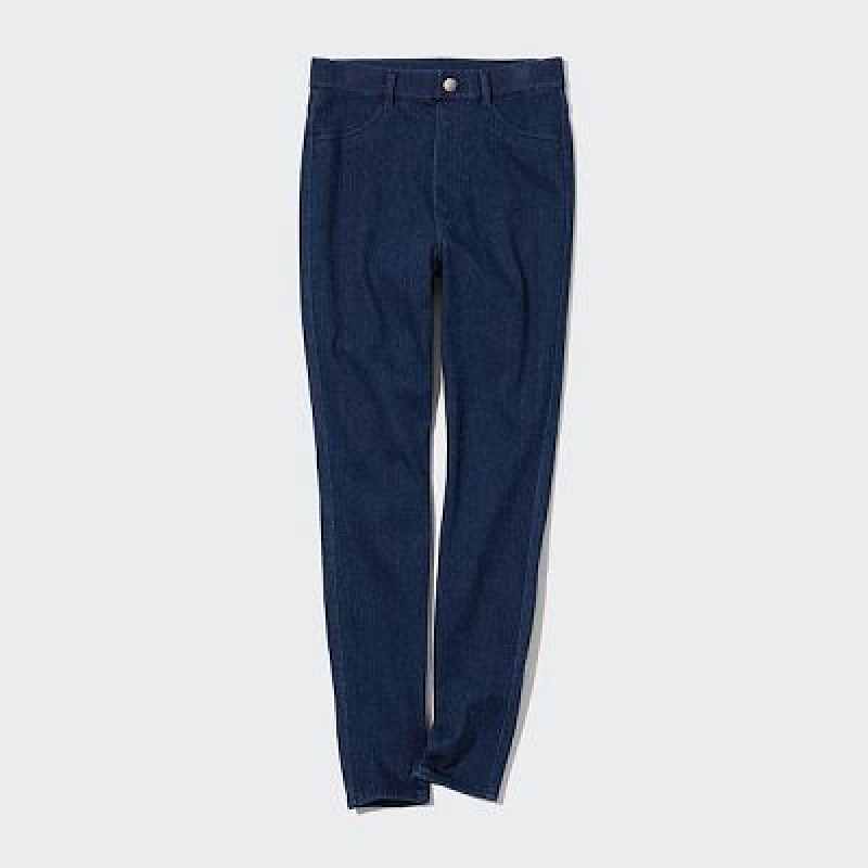 Pantalon Uniqlo HEATTECH Ultra Stretch High-Rise Denim Mujer Azules | 2102433