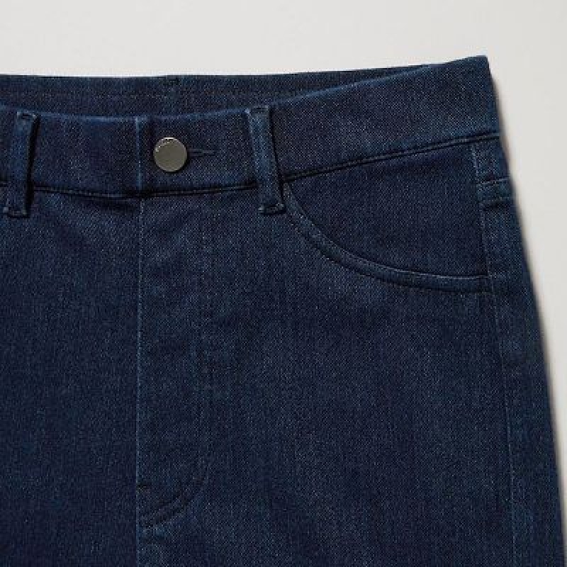 Pantalon Uniqlo HEATTECH Ultra Stretch High-Rise Denim Mujer Azules | 2102433