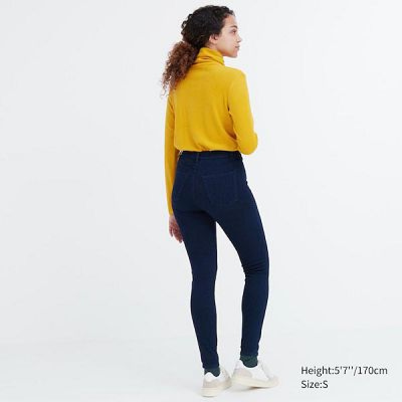 Pantalon Uniqlo HEATTECH Ultra Stretch High-Rise Denim Mujer Azules | 6153004