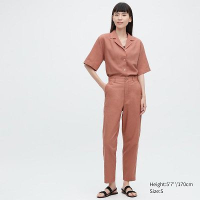 Pantalon Uniqlo Linen Cotton Tapered Mujer Marrones | 6250535