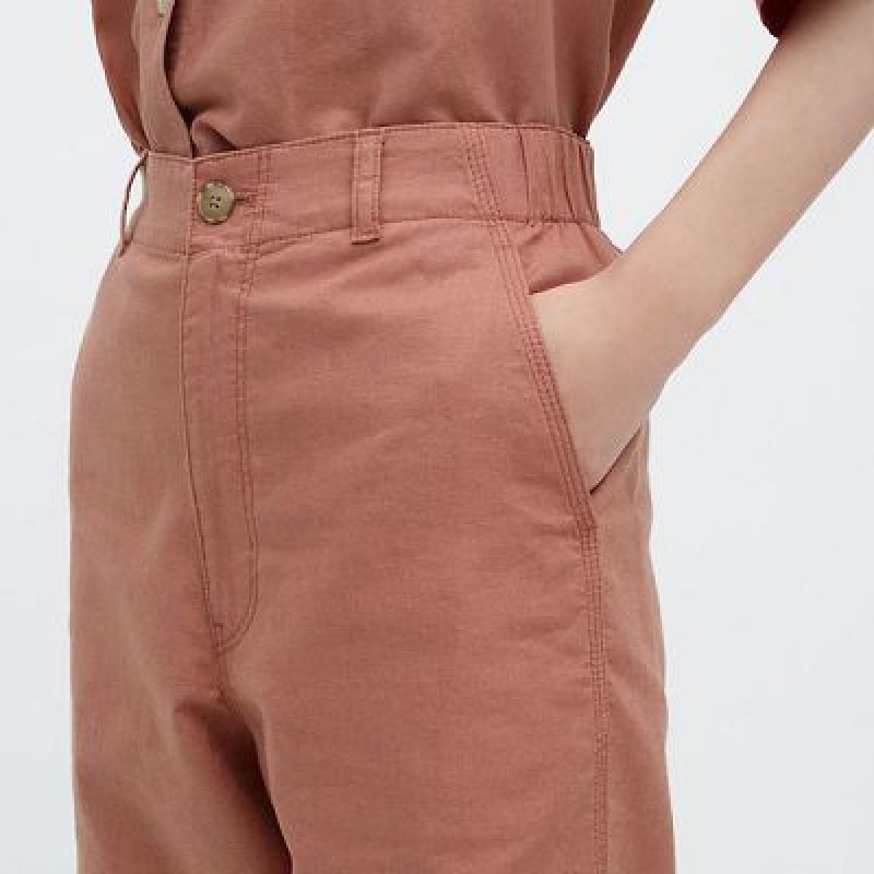Pantalon Uniqlo Linen Cotton Tapered Mujer Marrones | 6250535