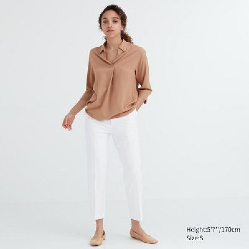 Pantalon Uniqlo Smart Ankle (2-Way Stretch) Mujer Blancas | 5326231