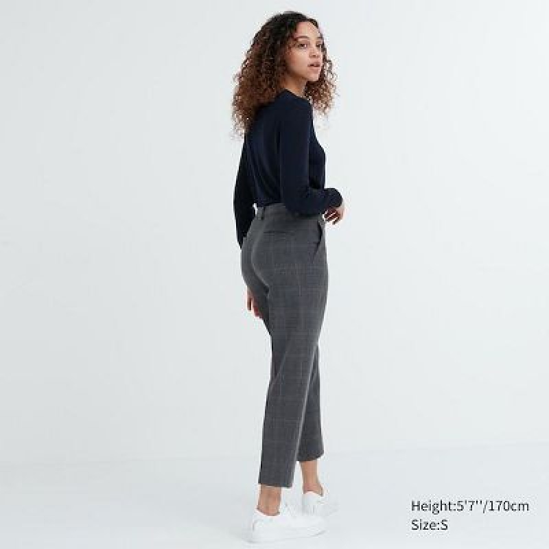 Pantalon Uniqlo Smart Ankle (2-Way Stretch Glen Check) Mujer Gris | 2788496