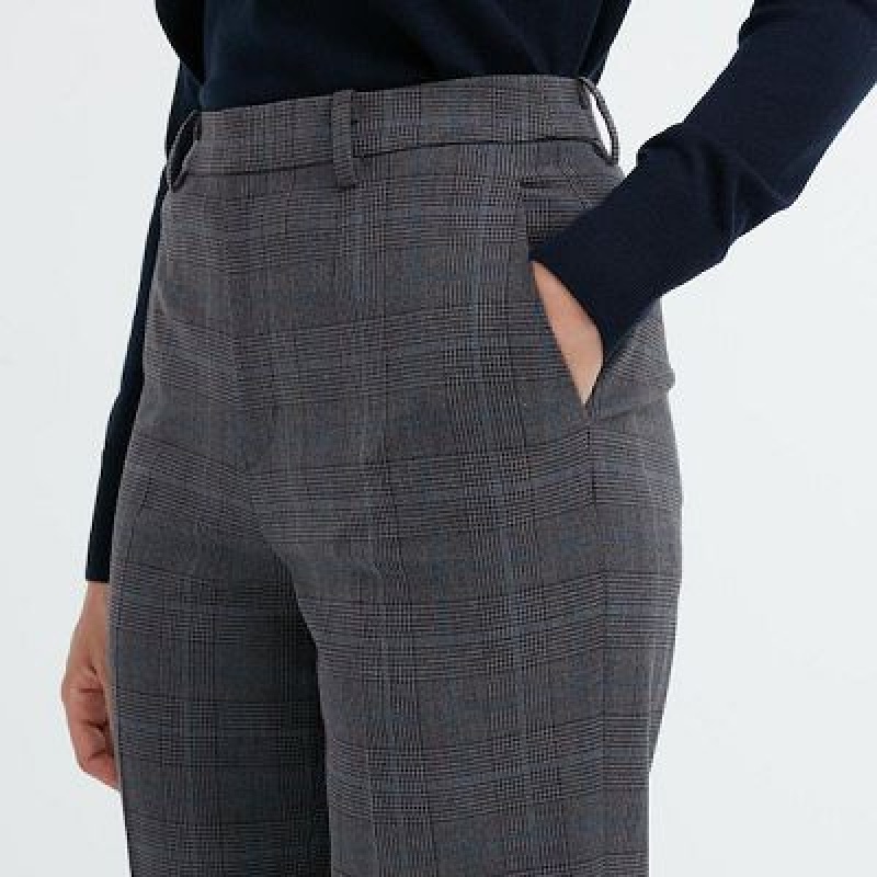 Pantalon Uniqlo Smart Ankle (2-Way Stretch Glen Check) Mujer Gris | 2788496