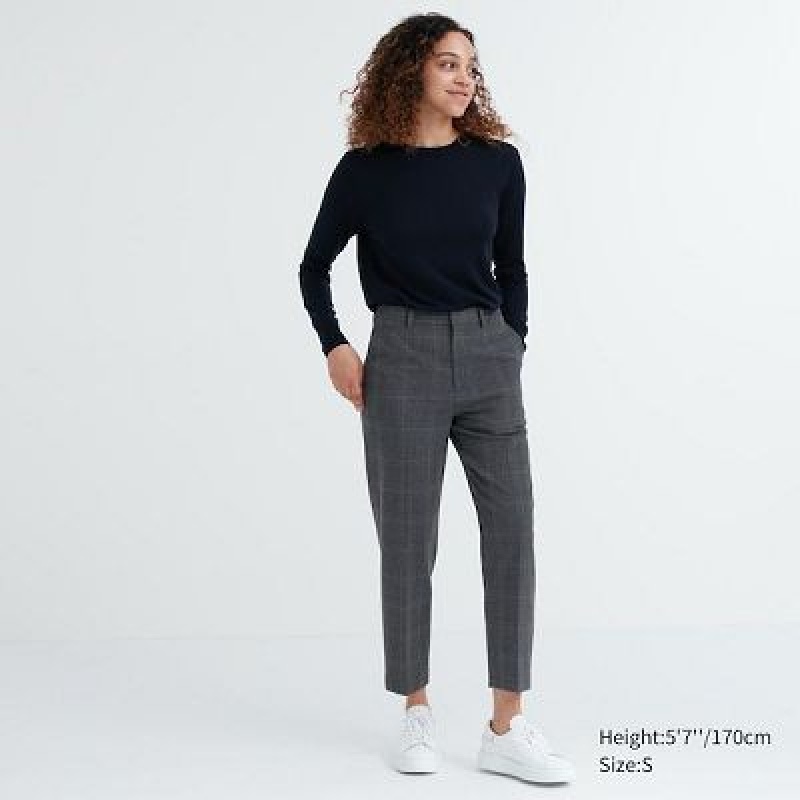 Pantalon Uniqlo Smart Ankle (2-Way Stretch Glen Check) Mujer Gris | 2788496