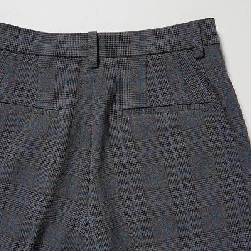 Pantalon Uniqlo Smart Ankle (2-Way Stretch Glen Check, Tall) Mujer Gris | 4202956