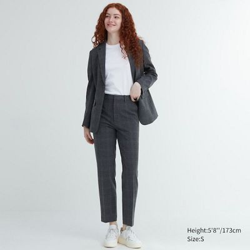 Pantalon Uniqlo Smart Ankle (2-Way Stretch Glen Check, Tall) Mujer Gris | 4202956