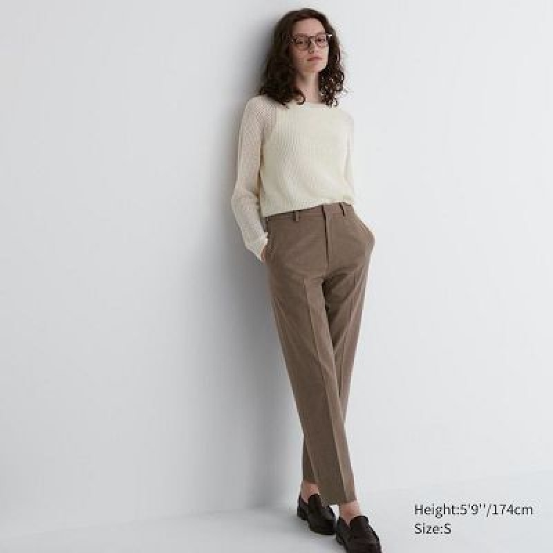 Pantalon Uniqlo Smart Ankle (2-Way Stretch Check, Tall) Mujer Marrones | 3475338