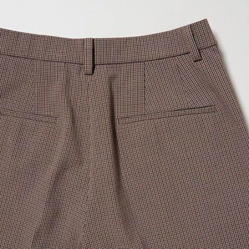 Pantalon Uniqlo Smart Ankle (2-Way Stretch Check) Mujer Marrones | 6975639