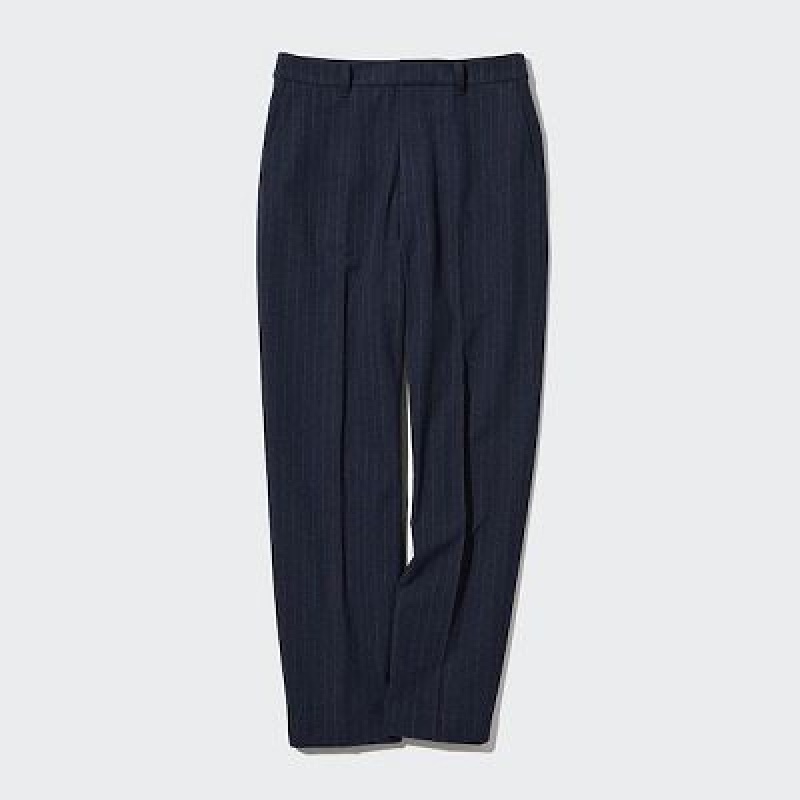 Pantalon Uniqlo Smart Brushed Ankle (Pinstripe) Mujer Azul Marino | 3758653
