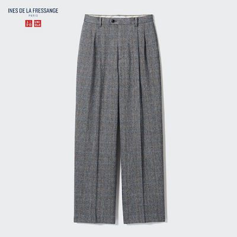 Pantalon Uniqlo Tweed Wide-Fit Pleated Mujer Gris | 8535374