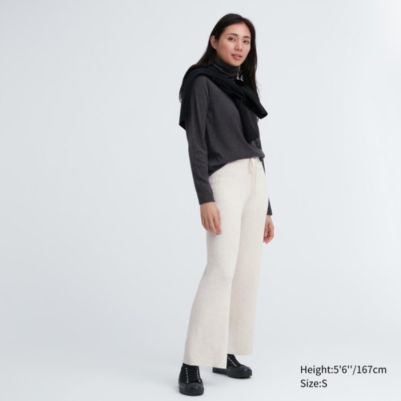 Pantalon Uniqlo Washable Knit Ribbed Lounge Mujer Blancas | 5175160