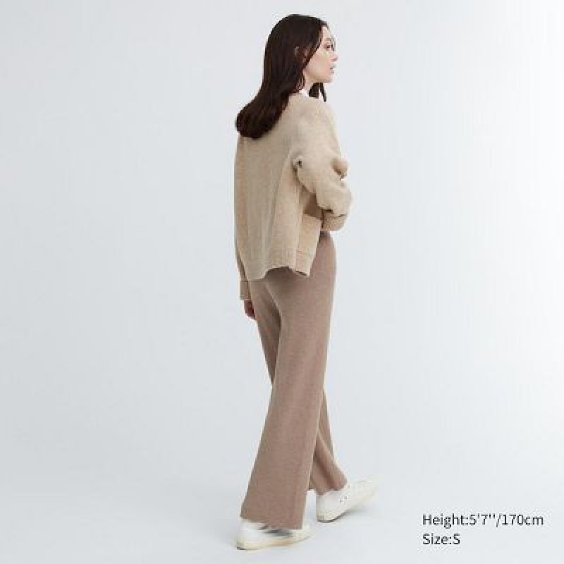 Pantalon Uniqlo Washable Knit Ribbed Mujer Kaki | 4395761