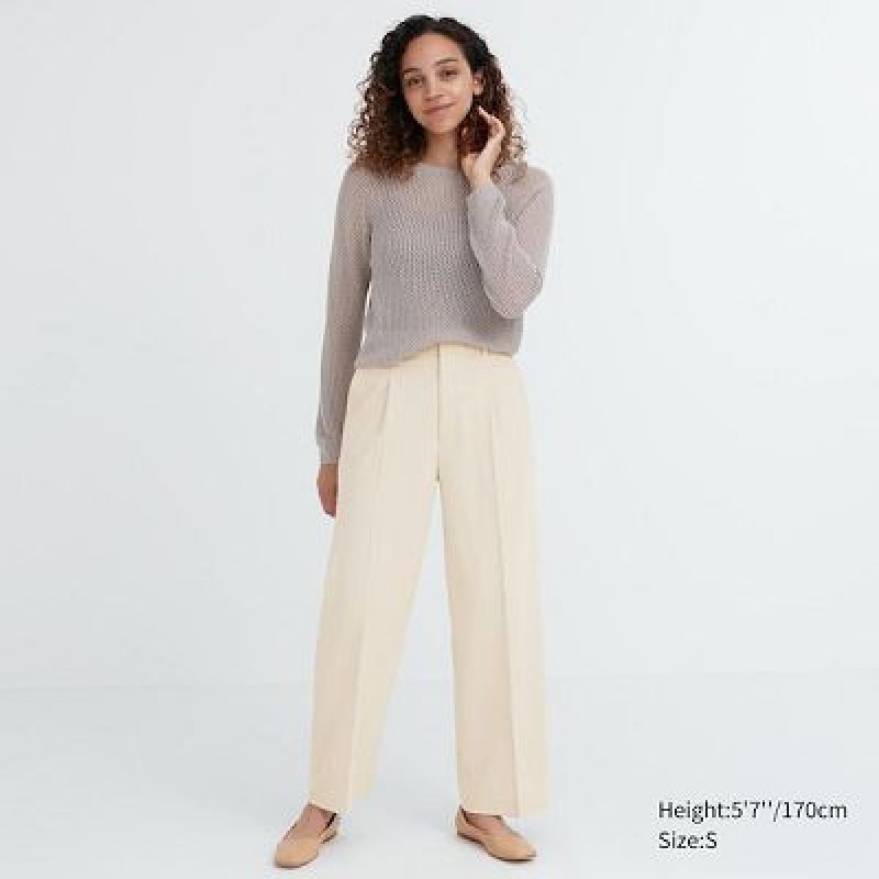Pantalon Uniqlo Wide-Fit Pleated Mujer Blancas | 3704672