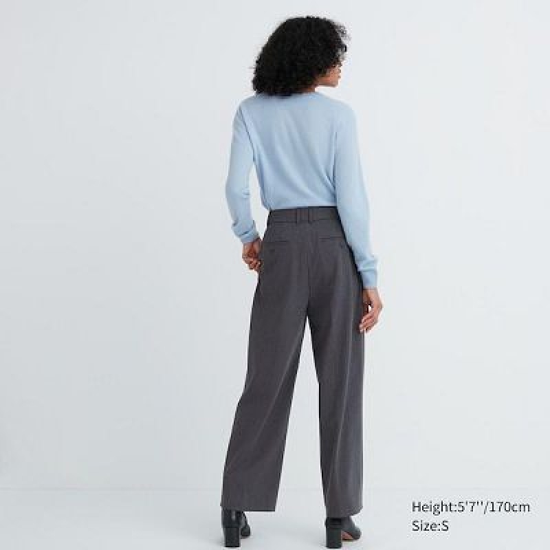 Pantalon Uniqlo Wide-Fit Pleated Mujer Gris | 5543113