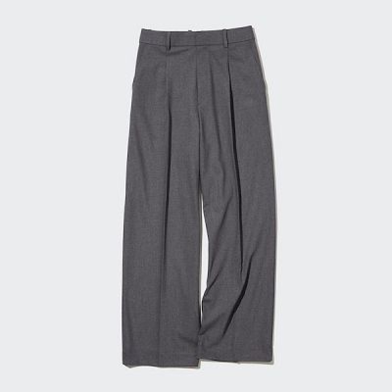 Pantalon Uniqlo Wide-Fit Pleated Mujer Gris | 5543113