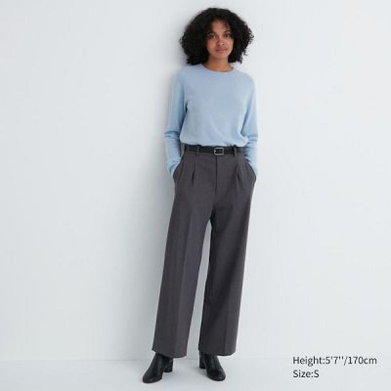 Pantalon Uniqlo Wide-Fit Pleated Mujer Gris | 5543113