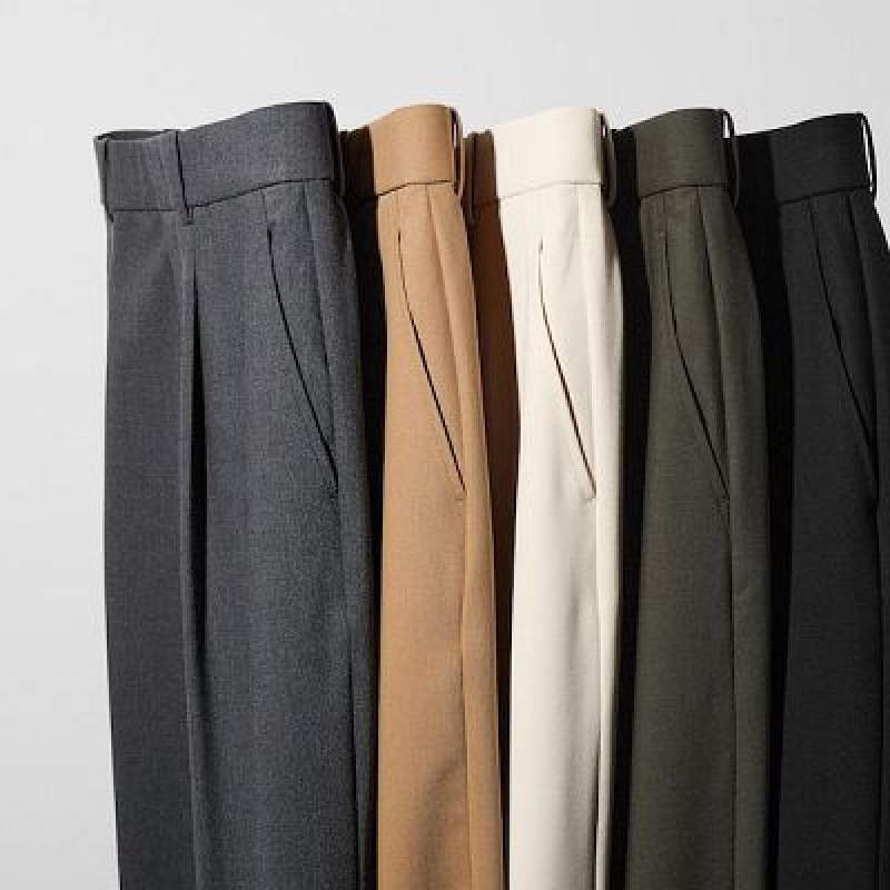 Pantalon Uniqlo Wide-Fit Pleated Mujer Verde Oliva | 1005976