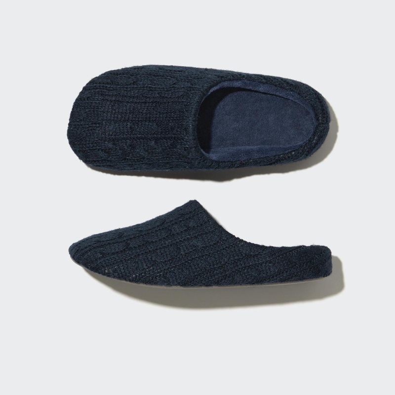 Pantuflas Uniqlo Cable Knit Rubber Sole Hombre Azul Marino | 7159034