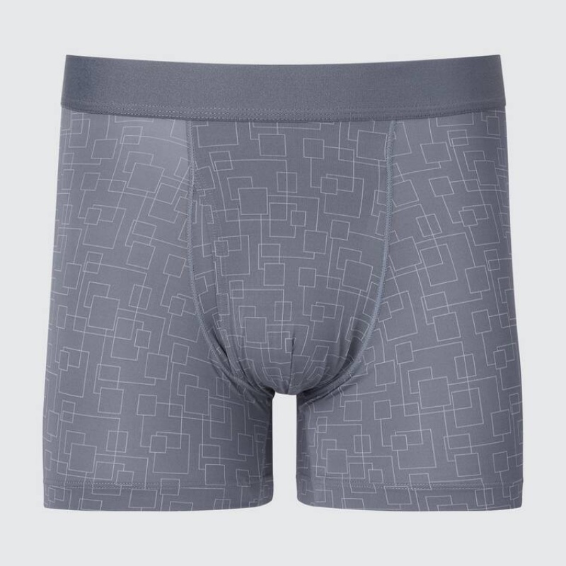 Ropa Interior Uniqlo Airism Printed Boxers Hombre Gris | 2139956