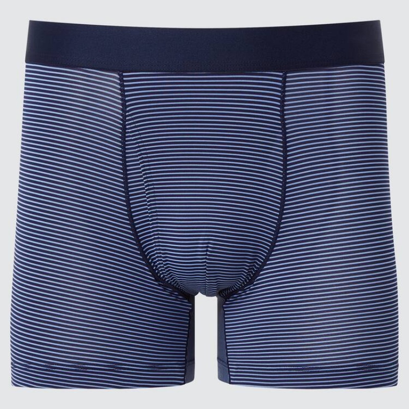 Ropa Interior Uniqlo Airism Striped Boxers Hombre Azul Marino | 3717342