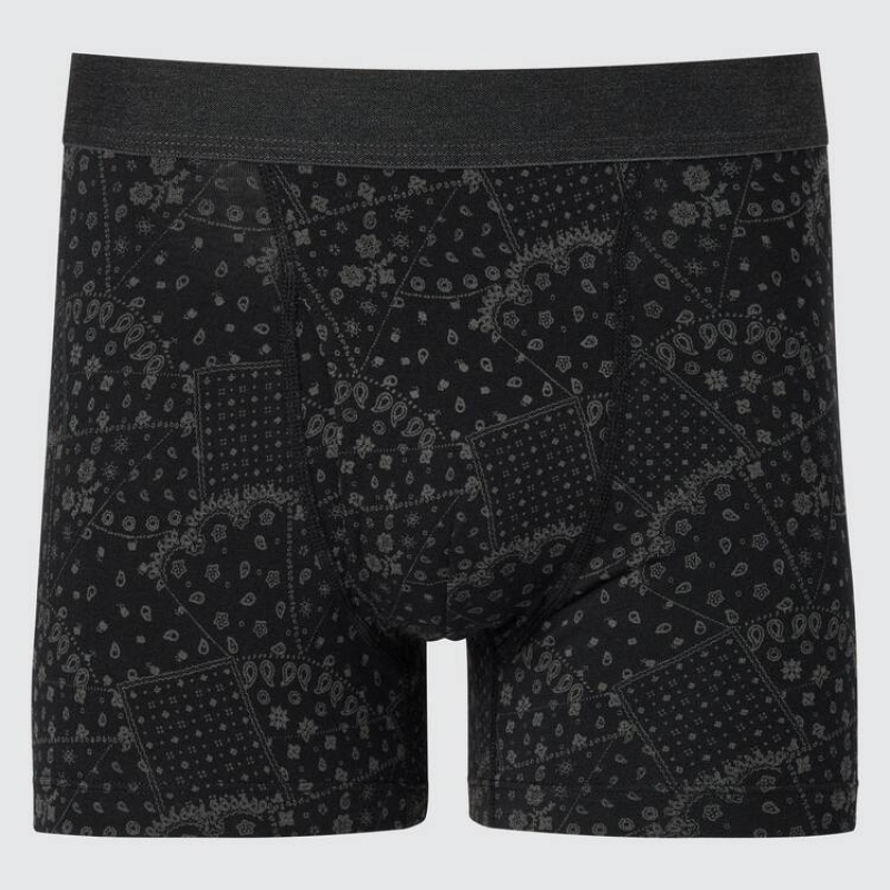 Ropa Interior Uniqlo Cotton Patchwork Boxer Hombre Negras | 1041525