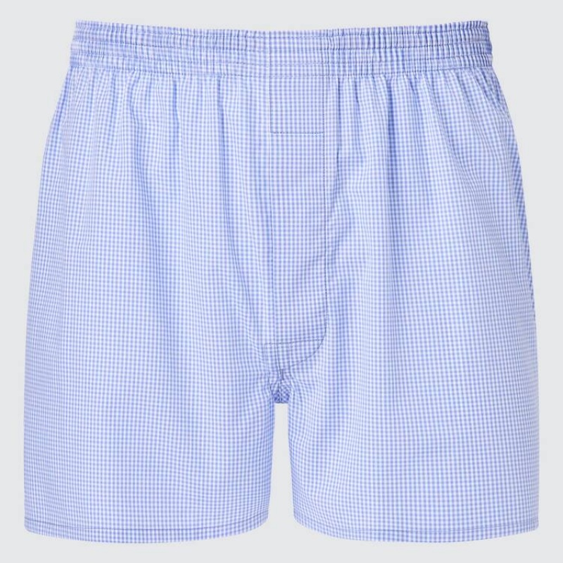 Ropa Interior Uniqlo Woven Gingham Checked Boxer Hombre Azules | 3546442
