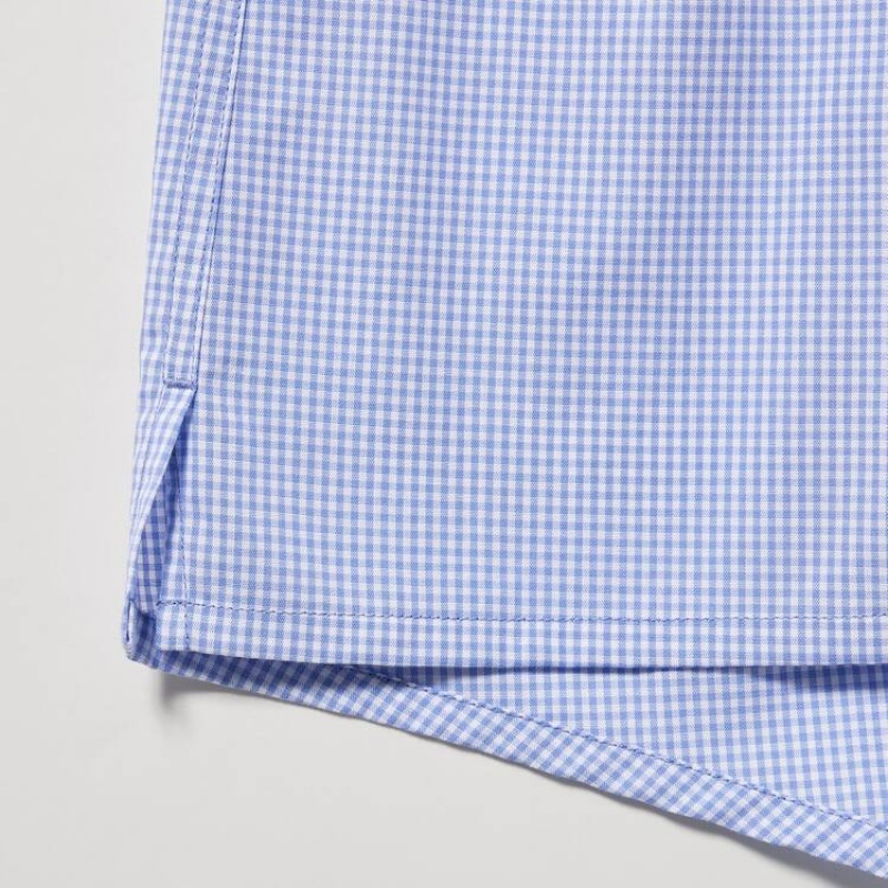 Ropa Interior Uniqlo Woven Gingham Checked Boxer Hombre Azules | 3546442