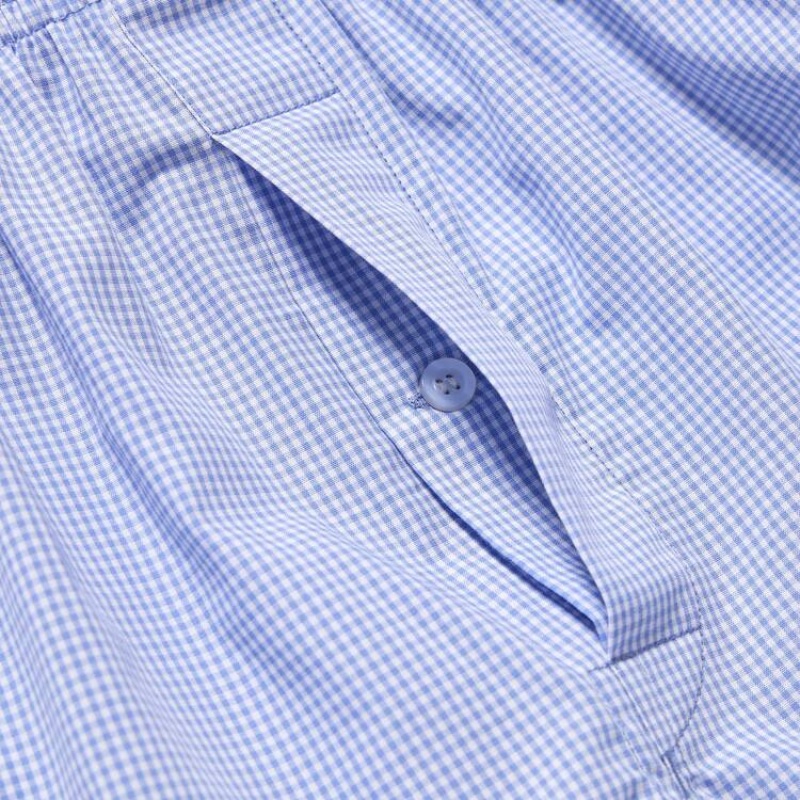 Ropa Interior Uniqlo Woven Gingham Checked Boxer Hombre Azules | 3546442