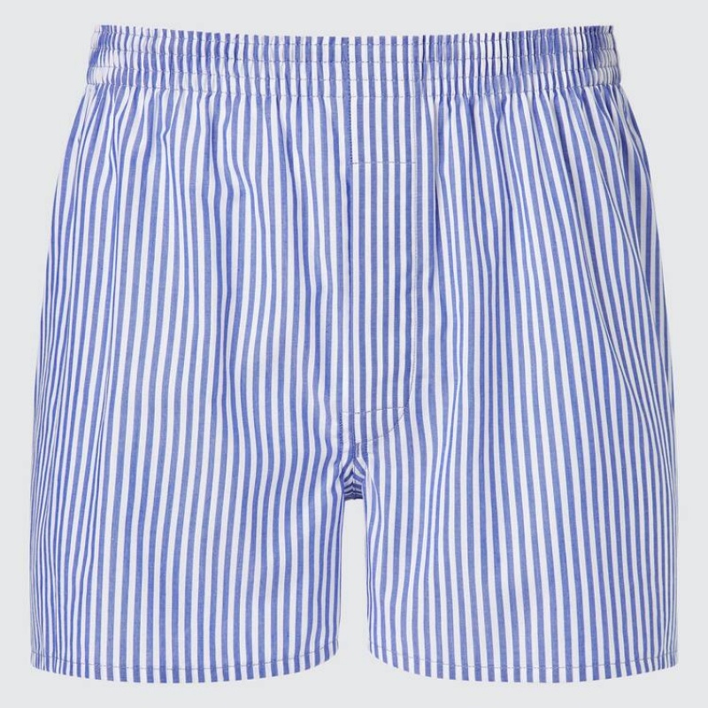 Ropa Interior Uniqlo Woven London Striped Boxer Hombre Azules | 7367561