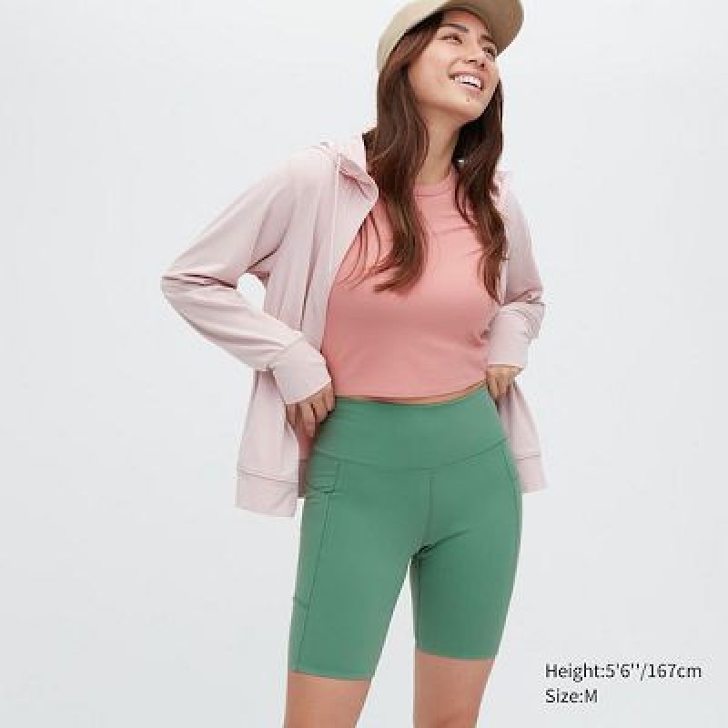 Short Uniqlo AIRism Soft Pocket Biker Mujer Verde | 8164586