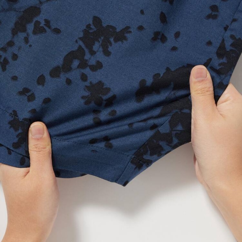 Short Uniqlo Dry Stretch Leaf Print Easy Hombre Azul Marino | 9835471