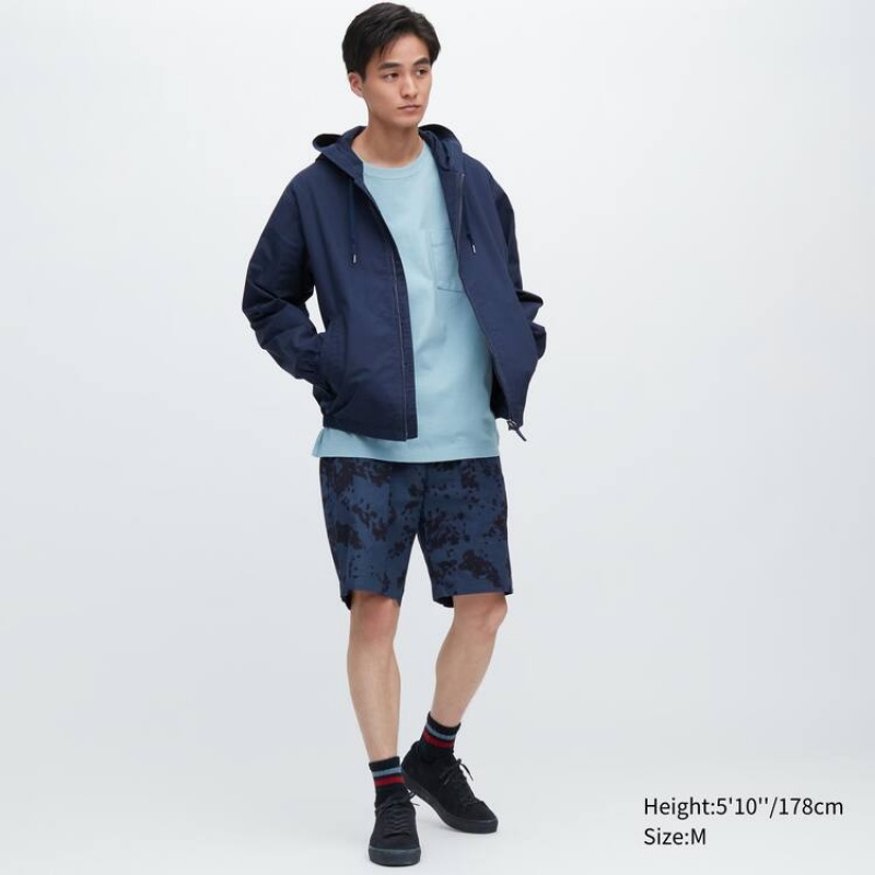 Short Uniqlo Dry Stretch Leaf Print Easy Hombre Azul Marino | 9835471