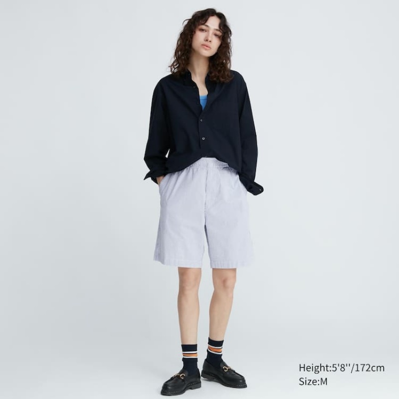 Short Uniqlo Dry Stretch Seersucker Easy Hombre Azules | 8297848