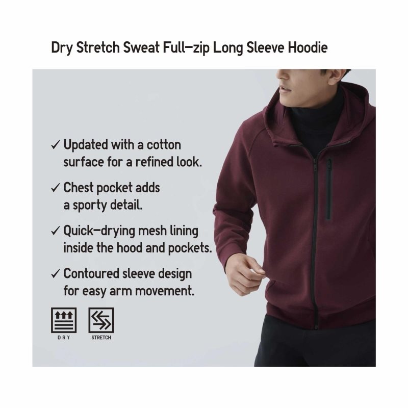 Sudadera con Capucha Uniqlo Dry Stretch Sweat Long-sleeve Full-zip Hombre Negras | 1035453