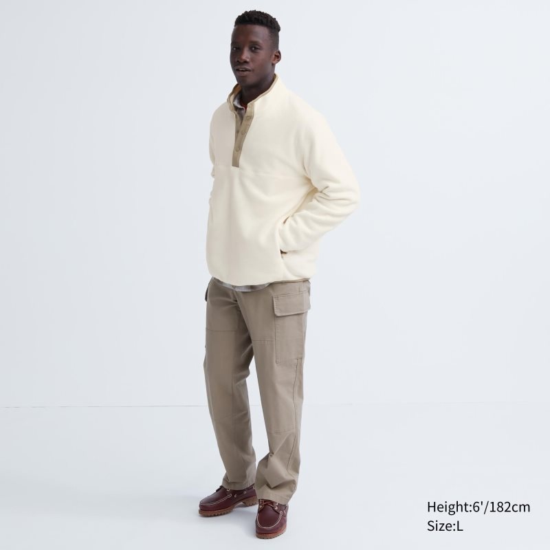 Sudadera con Capucha Uniqlo Fleece Button Up Long Sleeve Pullover Hombre Blancas | 9915845