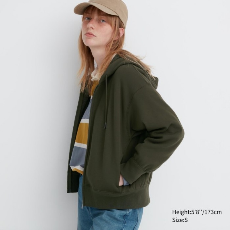 Sudadera con Capucha Uniqlo HEATTECH Pile-Lined Sweat Full-Zip Mujer Verde | 1448672