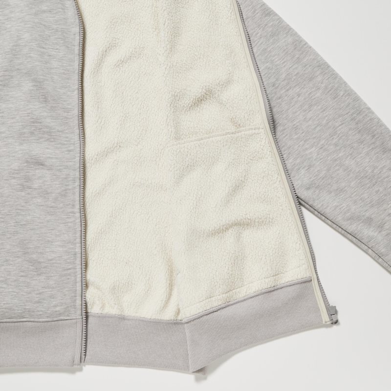 Sudadera con Capucha Uniqlo Heattech Pile Lined Sweat Full-zip Hombre Gris | 1575715