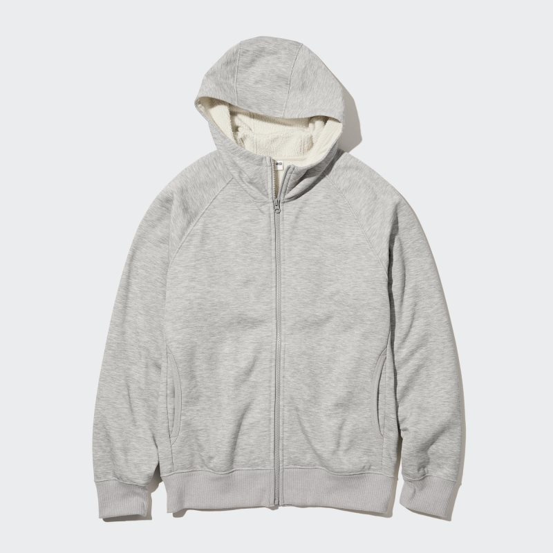 Sudadera con Capucha Uniqlo Heattech Pile Lined Sweat Full-zip Hombre Gris | 1575715