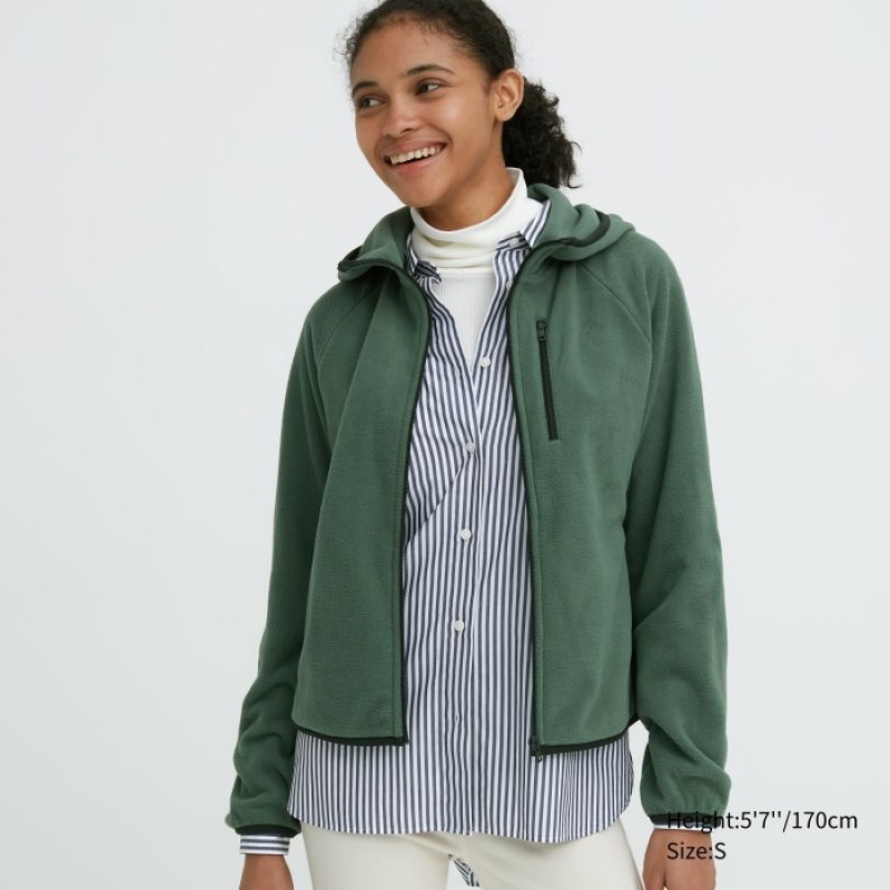 Sudadera con Capucha Uniqlo Light Fleece Full-Zip Mujer Verde | 4508805