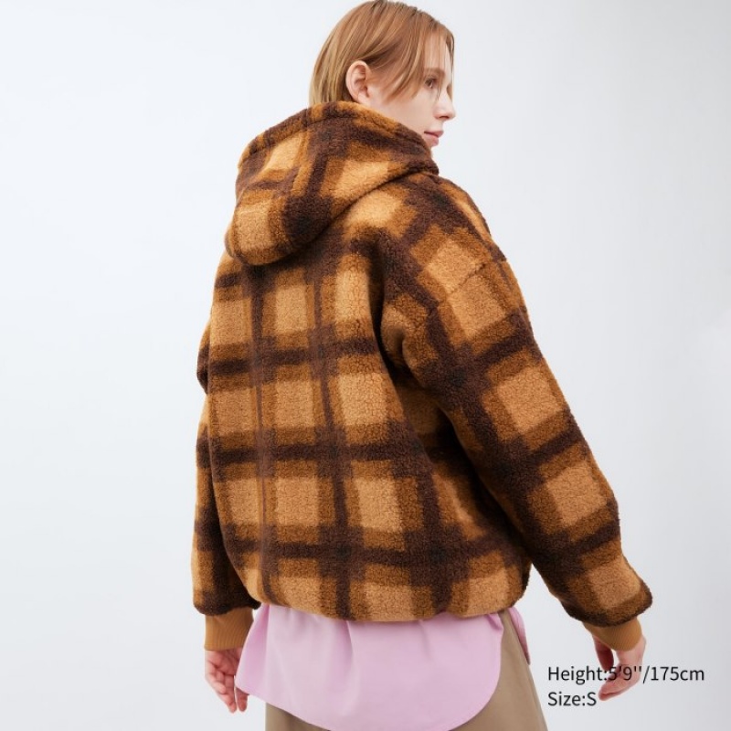 Sudadera con Capucha Uniqlo Pile Lined Fleece Printed Full-Zip Mujer Marrones | 4264607