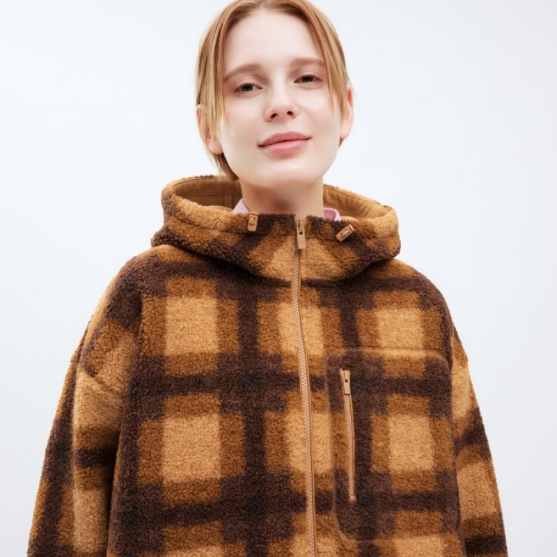 Sudadera con Capucha Uniqlo Pile Lined Fleece Printed Full-Zip Mujer Marrones | 4264607